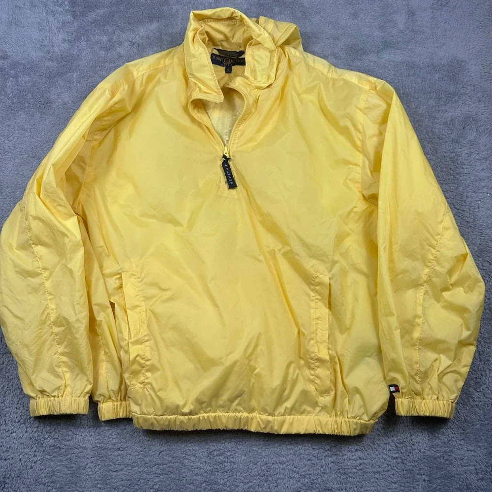 Tommy Hilfiger Golf Windbreaker Anorak Mens XL Yellow Y2K Quarter Zip Hooded